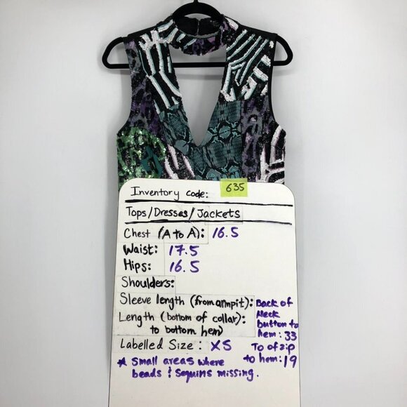 Marciano Animalesque Glow Sequin Cutout Halter Neck V-neck Mini Dress size  XS - Picture 15 of 16